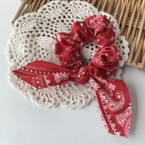 Red bandana print scrunchie